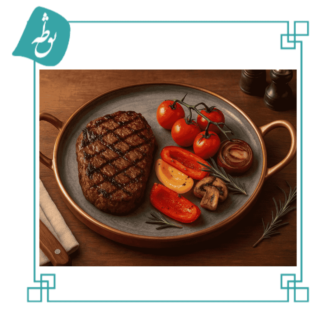 ماهیتابه و سینی گریل سنگی (دسته مسی)